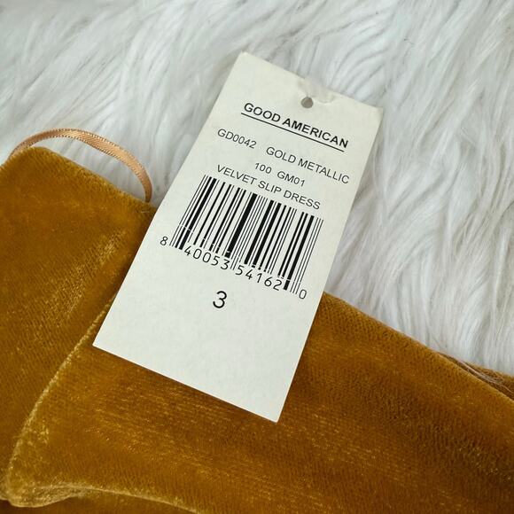 Good American Velvet Slip Dress Gold Metallic Size 3 Large Feminine Sexy NWT - Picture 8 of 13